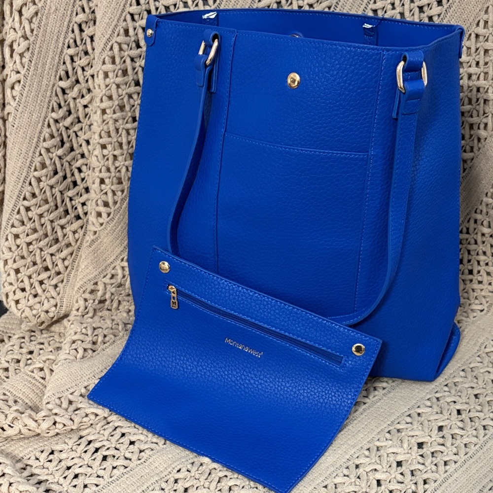 Montana West Vibrant Blue Tote Bag with Detachable Zippered Pouch - Picture 9 of 14